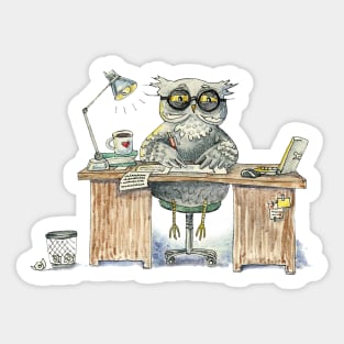 Workaholic owl Sticker